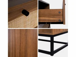 Sweeek Cómoda de madera y caña, 3 cajones natural Marru00f3n