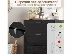 Hot Cómoda de mimbre con 4 cajones - con tiradores y patas - 55 x 39,8 x 95 cm - mueble de almacenaje - Negro