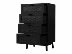 Hot Cómoda de mimbre con 4 cajones - con tiradores y patas - 55 x 39,8 x 95 cm - mueble de almacenaje - Negro