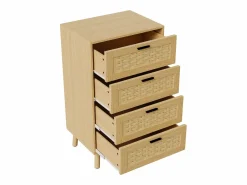 Hot Cómoda de mimbre con 4 cajones - con tiradores y patas - 55 x 39,8 x 95 cm - mueble de almacenaje - color roble Muebles Niño
