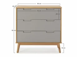 Clearance Cómoda de Noche Bruce 3 cajones, Madera Maciza, 80 cm (Ancho) 40 cm (Profundo) 83 cm (Alt.) Cómoda
