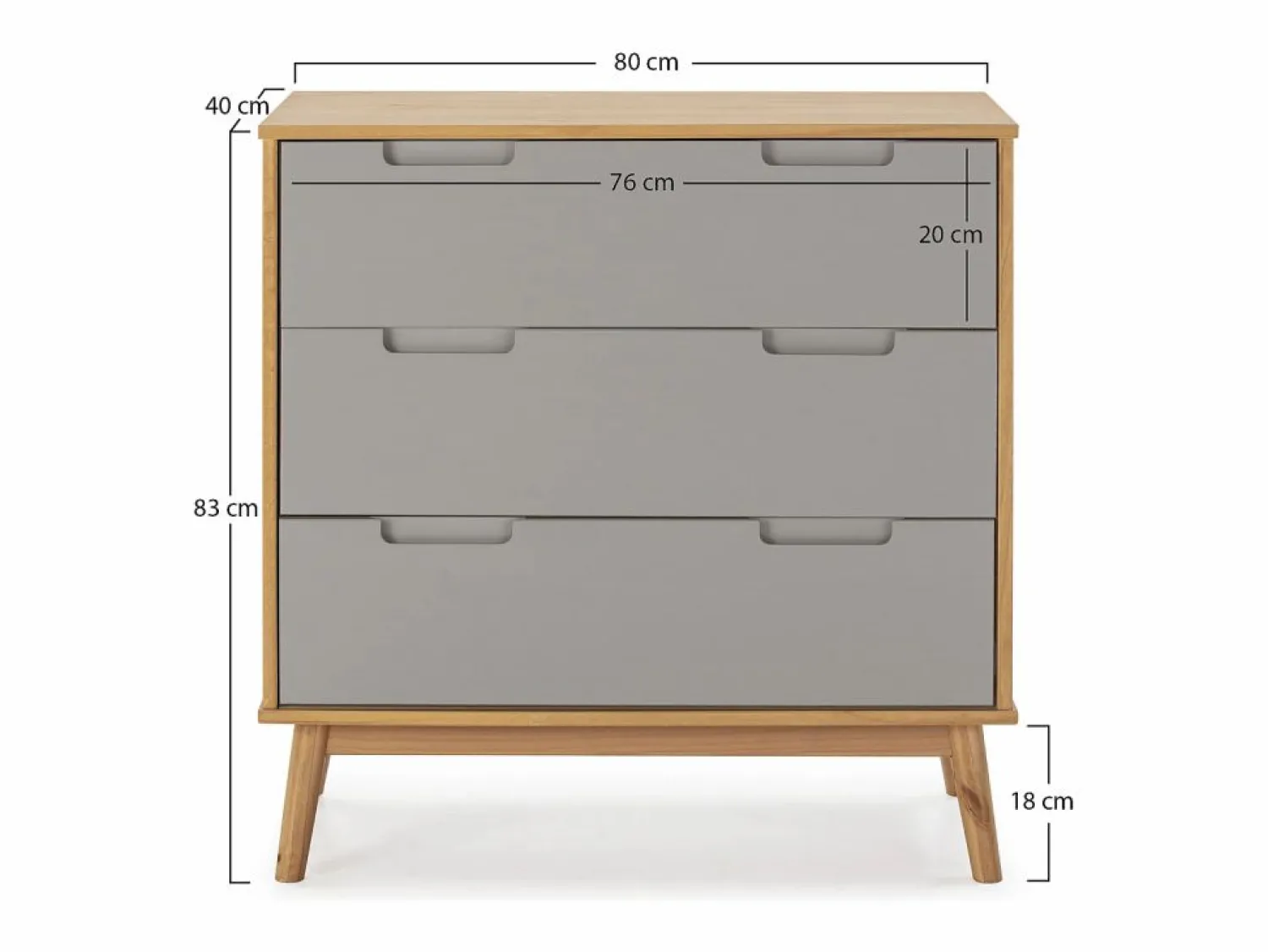 Clearance Cómoda de Noche Bruce 3 cajones, Madera Maciza, 80 cm (Ancho) 40 cm (Profundo) 83 cm (Alt.) Cómoda