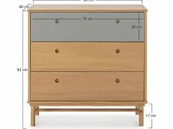 Hot Cómoda de Noche Magnus 3 cajones, Madera Maciza, 80 cm (Ancho) 40 cm (Profundo) 82 cm (Alt) Cómoda