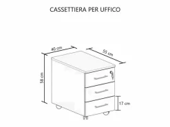 Cómoda de oficina moderna con 3 cajones "Ibisco" en nogal natural blanco, 40 x 55 x 58 cm.