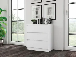 Outlet SELSEY Cómoda de tres cajones - 70 cm - - MALWA Blanco
