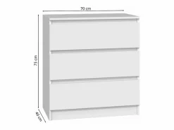 Outlet SELSEY Cómoda de tres cajones - 70 cm - - MALWA Blanco