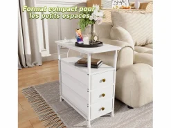 Clearance Cómoda estrecha de 3 cajones, mesita de noche con función de carga y tira de luz, mesa auxiliar con cajones, 30 x 60 x 62 cm, Blanco