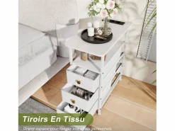 Clearance Cómoda estrecha de 3 cajones, mesita de noche con función de carga y tira de luz, mesa auxiliar con cajones, 30 x 60 x 62 cm, Blanco