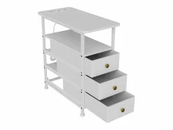 Clearance Cómoda estrecha de 3 cajones, mesita de noche con función de carga y tira de luz, mesa auxiliar con cajones, 30 x 60 x 62 cm, Blanco
