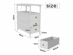 Clearance Cómoda estrecha de 3 cajones, mesita de noche con función de carga y tira de luz, mesa auxiliar con cajones, 30 x 60 x 62 cm, Blanco