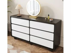 Cómoda moderna - Cómoda de 6 cajones con patas redondas de metal - blanca y negra Negro