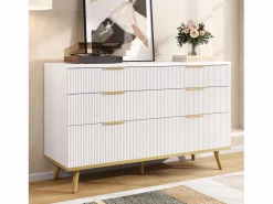 Clearance Cómoda moderna de 6 cajones con patas efecto madera - 120 x 40 x 76,5 cm - para salón/dormitorio/pasillo - aglomerado - Cómoda