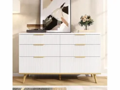Clearance Cómoda moderna de 6 cajones con patas efecto madera - 120 x 40 x 76,5 cm - para salón/dormitorio/pasillo - aglomerado - Cómoda