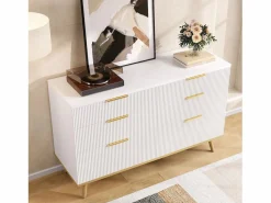 Clearance Cómoda moderna de 6 cajones con patas efecto madera - 120 x 40 x 76,5 cm - para salón/dormitorio/pasillo - aglomerado - Cómoda
