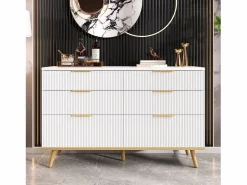 Clearance Cómoda moderna de 6 cajones con patas efecto madera - 120 x 40 x 76,5 cm - para salón/dormitorio/pasillo - aglomerado - Cómoda