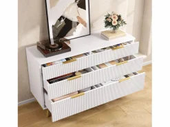 Clearance Cómoda moderna de 6 cajones con patas efecto madera - 120 x 40 x 76,5 cm - para salón/dormitorio/pasillo - aglomerado - Cómoda