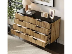 New Cómoda moderna de 8 cajones - 120 x 39,5 x 80 cm - para salón/comedor/pasillo - MDF - + natural Cómoda