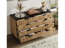 New Cómoda moderna de 8 cajones - 120 x 39,5 x 80 cm - para salón/comedor/pasillo - MDF - + natural Cómoda