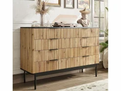 New Cómoda moderna de 8 cajones - 120 x 39,5 x 80 cm - para salón/comedor/pasillo - MDF - + natural Cómoda
