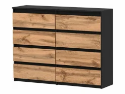 Online Cómoda moderna de 120 cm en negro mate y roble Wotan – 8 cajones, gran mueble de almacenamiento para el salón Negro / Color natural claro