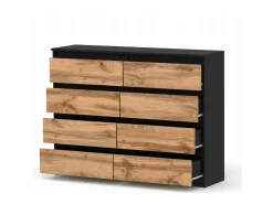 Online Cómoda moderna de 120 cm en negro mate y roble Wotan – 8 cajones, gran mueble de almacenamiento para el salón Negro / Color natural claro