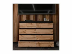 Online Cómoda moderna de 120 cm en negro mate y roble Wotan – 8 cajones, gran mueble de almacenamiento para el salón Negro / Color natural claro