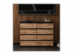 Online Cómoda moderna de 120 cm en negro mate y roble Wotan – 8 cajones, gran mueble de almacenamiento para el salón Negro / Color natural claro