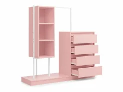 Sale ModernLuxe Cómoda multifunción - 4 cajones + 3 compartimentos abiertos + barra para colgar ropa - Rosa