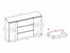 New Cómoda: mate, 120 x 39 x 78 cm, 2 puertas, 3 cajones Negro