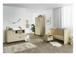 New Cómoda para bebé robusta con cambiador integrado en color roble claro, colección DANAÉ. Mueble De Bebé
