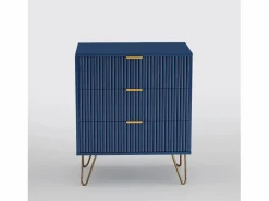 Cómoda 70x60x40cm - con 3 cajones correderos, patas de metal, aparador para dormitorio, cómoda de diseño escandinavo - marino Cómoda