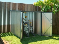 EXPERTLAND Cobertizo de bicicletas de acero galvanizado con efecto madera de 2,8 m² para 2 bicicletas - NIKI