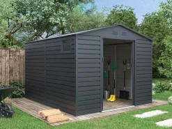 New Cobertizo de jardín de acero galvanizado antracita 8,94 m² ADELMO Caseta De Jardín
