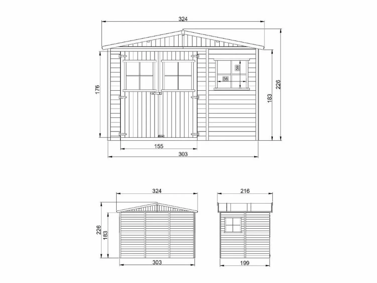 Clearance Cobertizo de madera con suelo tratado - 6m² - M334+M334G Caseta De Jardín