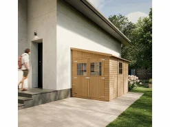 Discount Timbela Cobertizo de madera sin pared lateral con suelo tratado - 6.1 m² - M339A+M339G Color natural claro