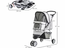 Cochecito para perro y gato 75x45x97 cm Transportín De Paseo Para Animales