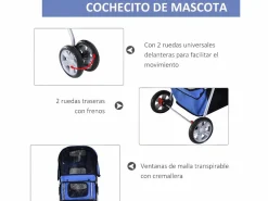 PawHut Cochecito para perro y gato 75x45x97 cm