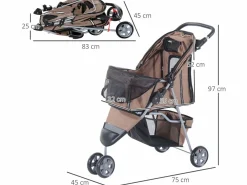 Sale PawHut Cochecito para perro y gato café 75x45x97 cm Marru00f3n