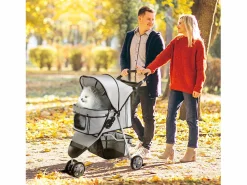 Hot Cochecito plegable para perros y gatos, tejido oxford resistente, color , con mosquitera y freno de estacionamiento (75x45x97 cm) Gris