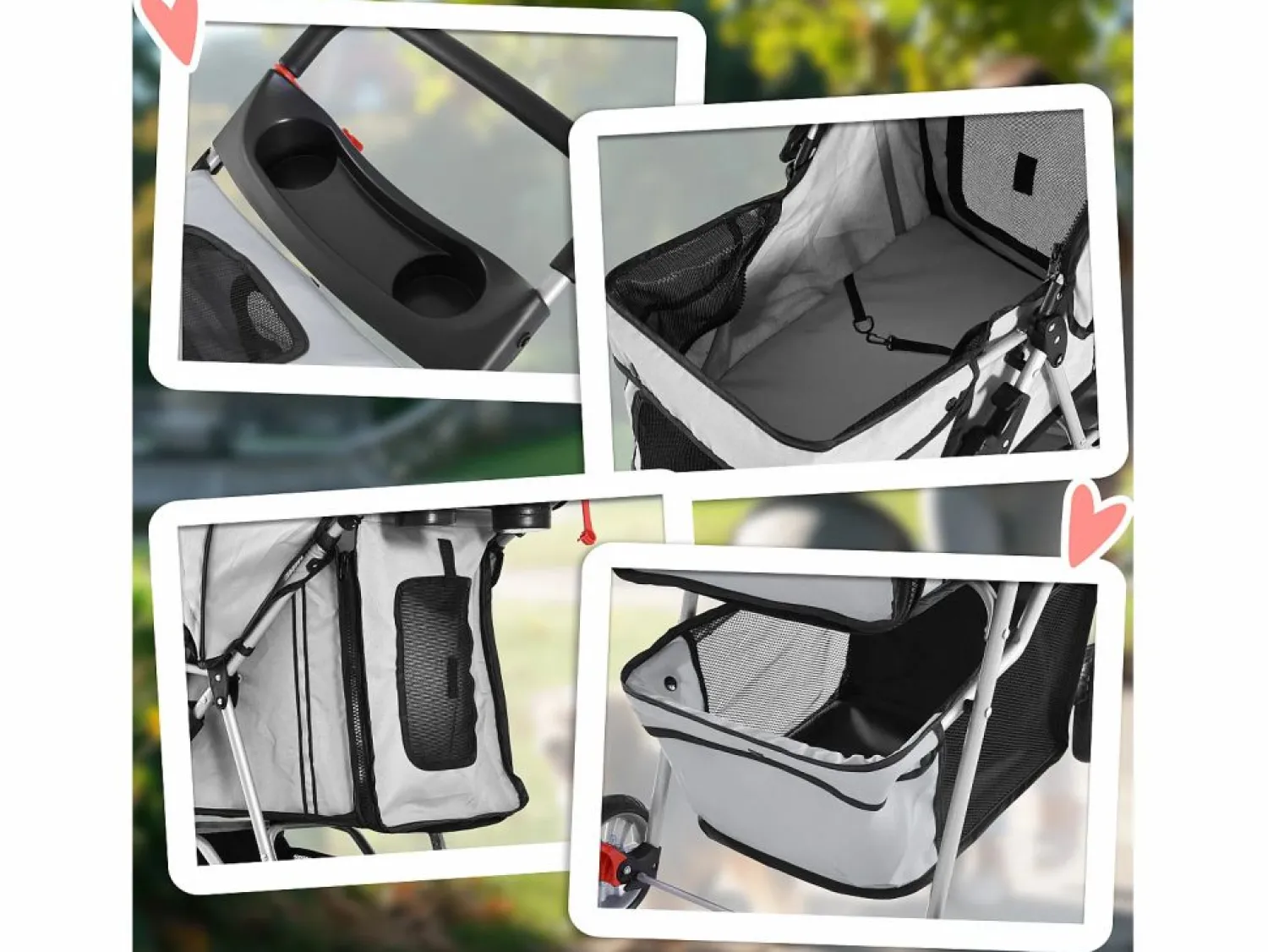 Hot Cochecito plegable para perros y gatos, tejido oxford resistente, color , con mosquitera y freno de estacionamiento (75x45x97 cm) Gris