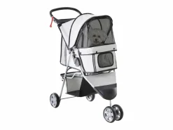 Hot Cochecito plegable para perros y gatos, tejido oxford resistente, color , con mosquitera y freno de estacionamiento (75x45x97 cm) Gris
