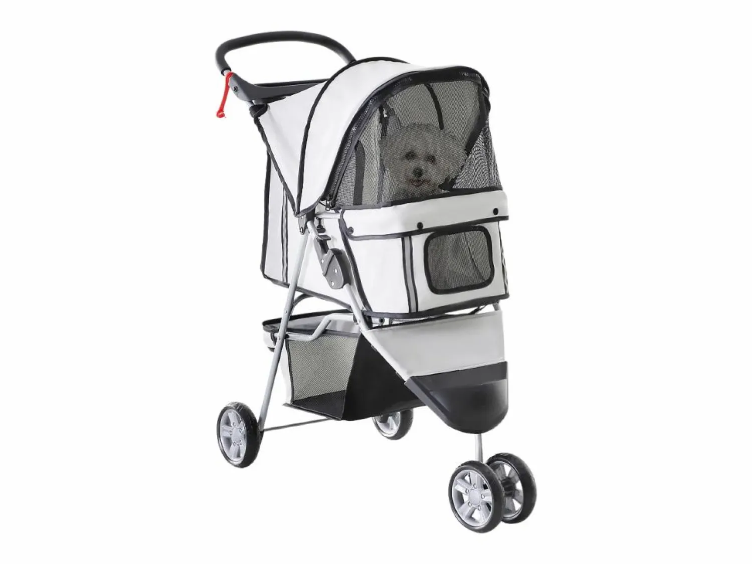 Hot Cochecito plegable para perros y gatos, tejido oxford resistente, color , con mosquitera y freno de estacionamiento (75x45x97 cm) Gris