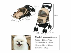 Sale Cochecito plegable para perros pequeños y gatos, tela Oxford, color , con almacenamiento y ruedas giratorias (67 x 45 x 96 cm) Caqui