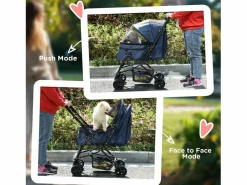 Discount Cochecito plegable para perros y gatos, poliéster resistente, , con ruedas giratorias y funda ajustable (76,5 x 52 x 95 cm) Transportín De Paseo Para Animales