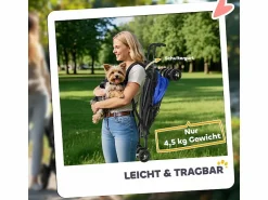Cochecito plegable para perros y gatos hasta 4 kg, poliéster, oscuro, con ventanas de malla y almacenaje (76x44x103 cm) Azul