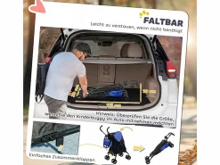 Cochecito plegable para perros y gatos hasta 4 kg, poliéster, oscuro, con ventanas de malla y almacenaje (76x44x103 cm) Azul