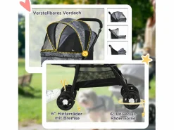 Cochecito plegable para perros y gatos con cojín, ventanas de malla y espacio de almacenamiento, poliéster, (81 x 48 x 99 cm)