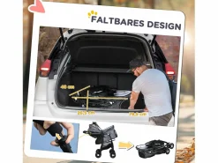 Cochecito plegable para perros y gatos con cojín, ventanas de malla y espacio de almacenamiento, poliéster, (81 x 48 x 99 cm)