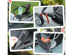 Clearance Cochecito plegable para perros y gatos con cojín, ventanas de malla, portavasos y espacio de almacenamiento, poliéster, oscuro (75 x 45 x 97 cm) Transportín De Paseo Para Animales