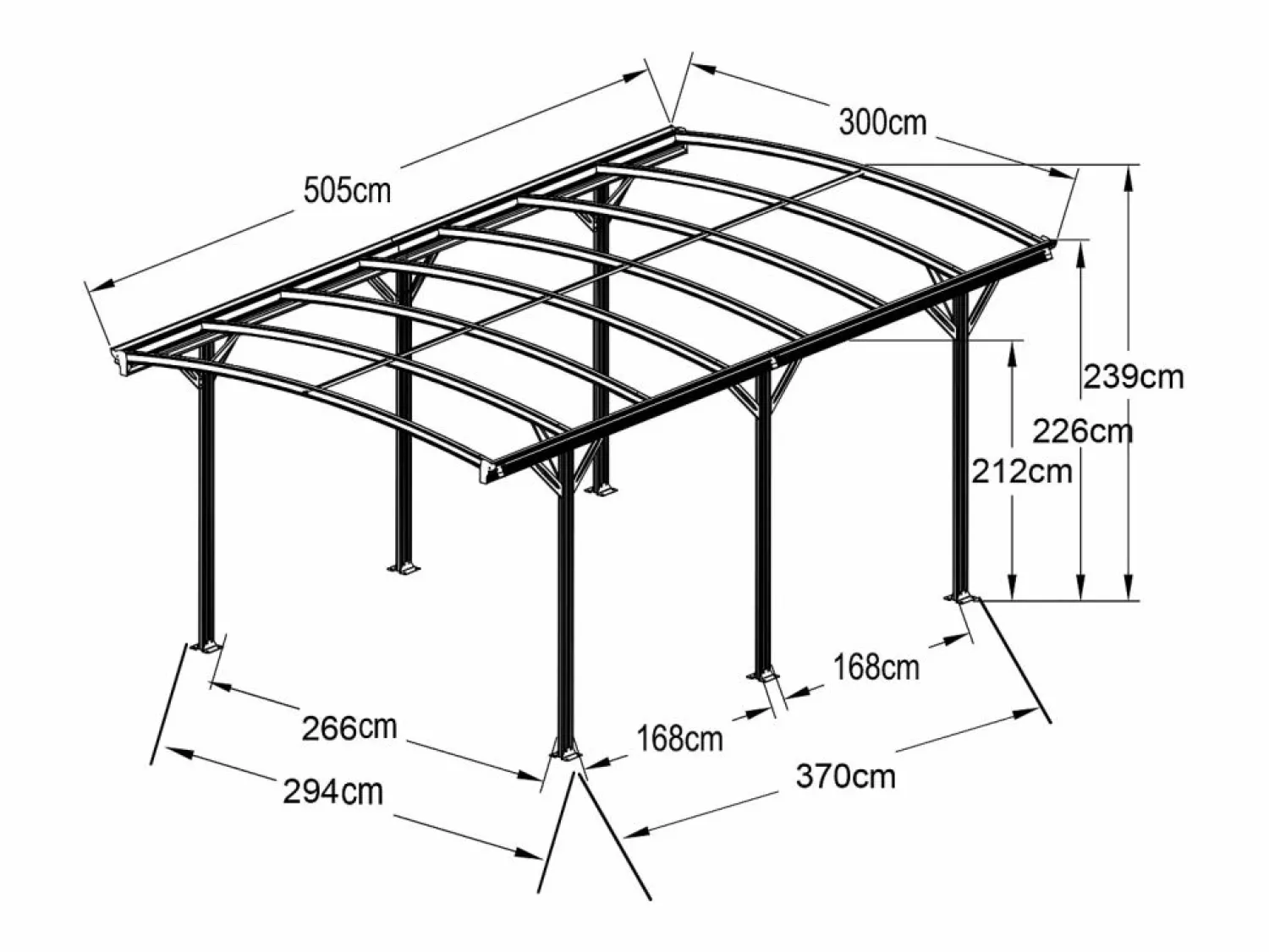 New EXPERTLAND Cochera de aluminio autoportante para coche - 1 coche - 15,15 m² - - BARESA Gris antracita